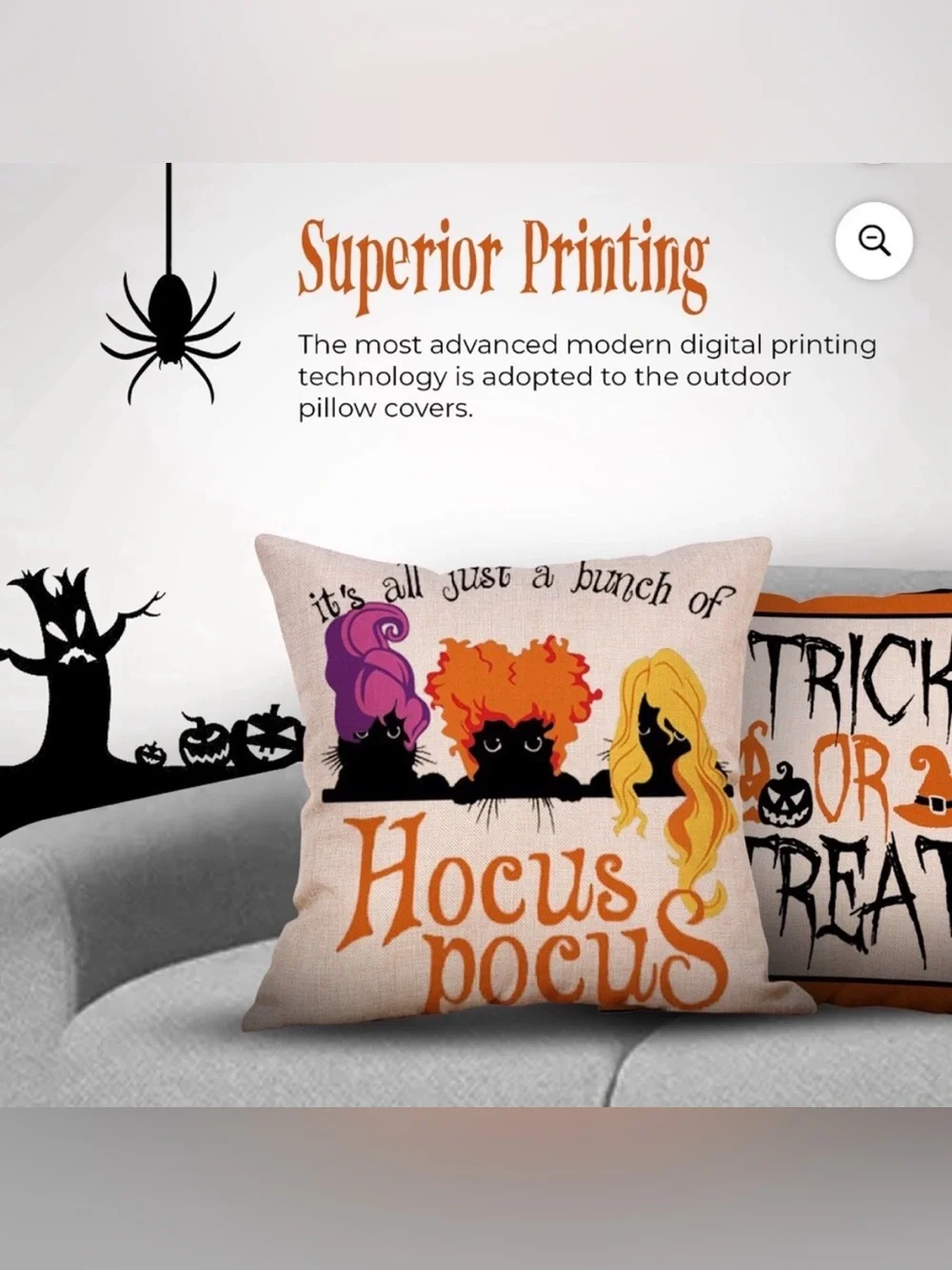 Halloween Hocus Pocus & Spooky Decorative Pillow Set - Orange/Black New 18x18”